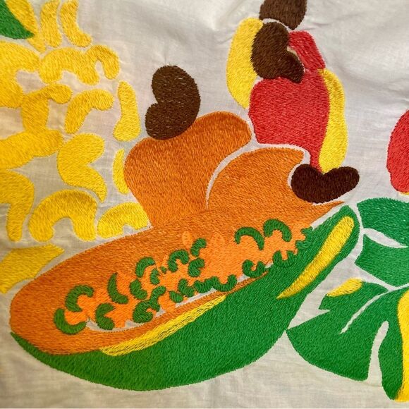 NEW FARM Rio Embroidered Fruits Side Bow Maxi Skirt Beaded Tassels White Size XL - Picture 8 of 16